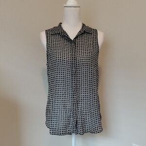 Banana Republic Black and White Sheer Patterned Blouse